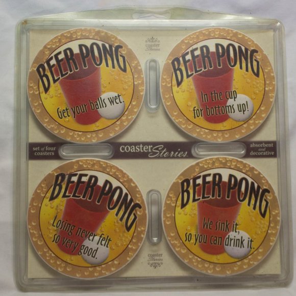 Coaster Stories Beer Pong Set of 4 Coasters - Picture 1 of 14